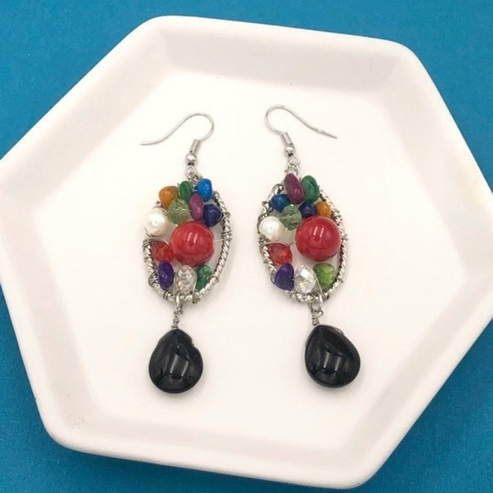🌼 Multicolor Beaded Statement Dangle Earrings